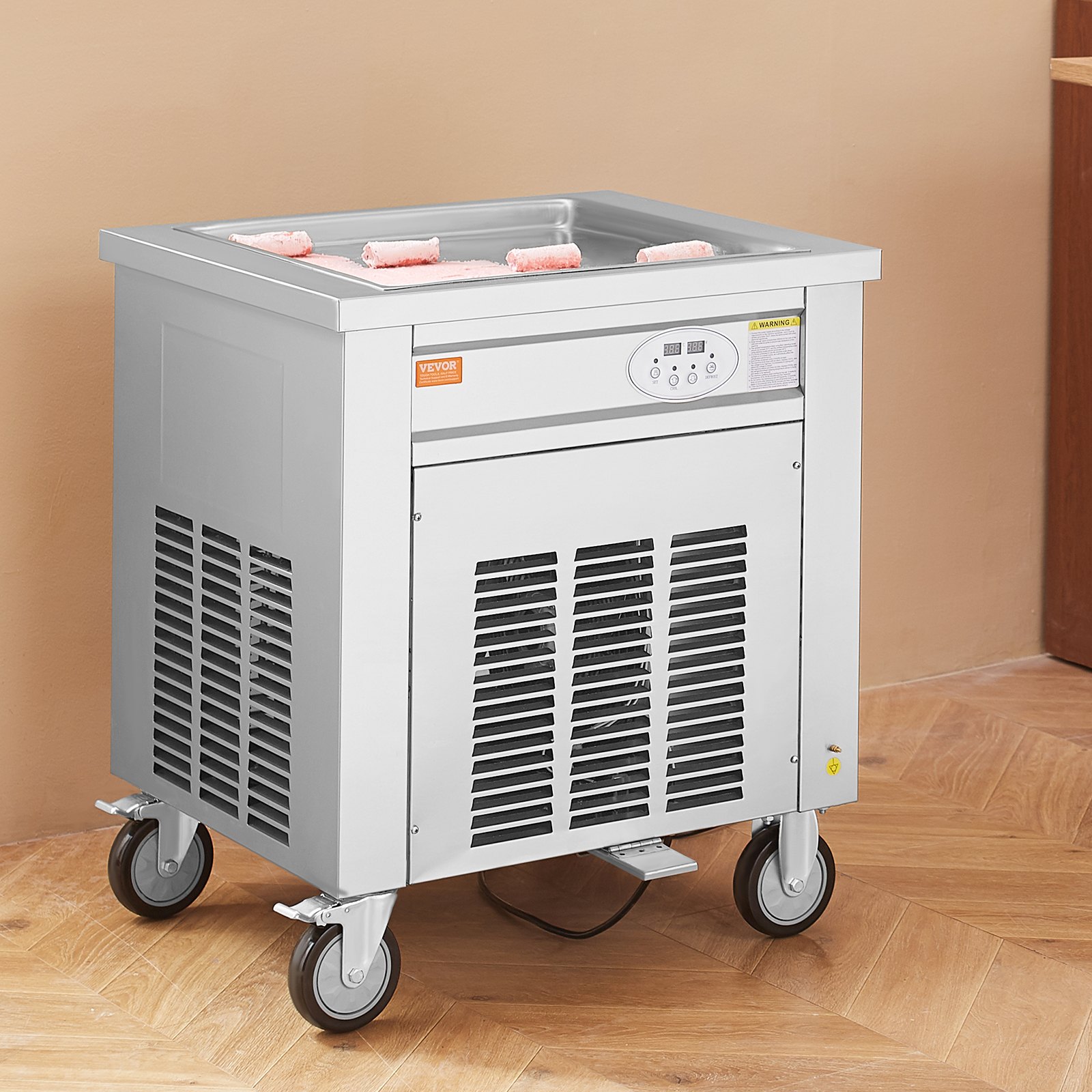 Professional rolled ice cream machine 50x50x3.5 cm Stainless Steel with Compressor and 2 Scrapers - Image 8