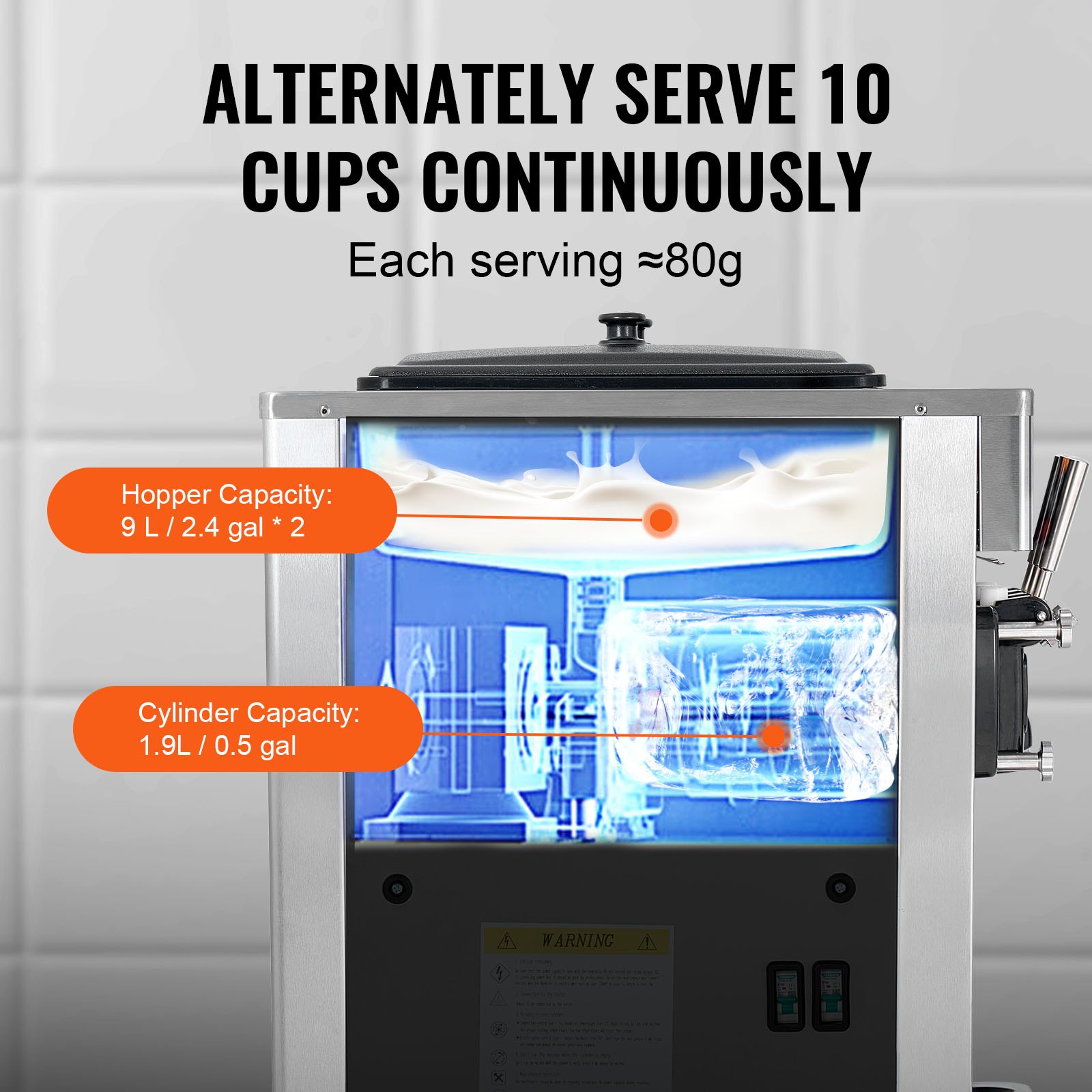 Commercial Italian Ice Machine 34-44 L/h 1850 W 3 Flavors | Hopper 2x9 L | LED Panel | Single Cylinder Operation Available | Night Refrigeration - Image 4