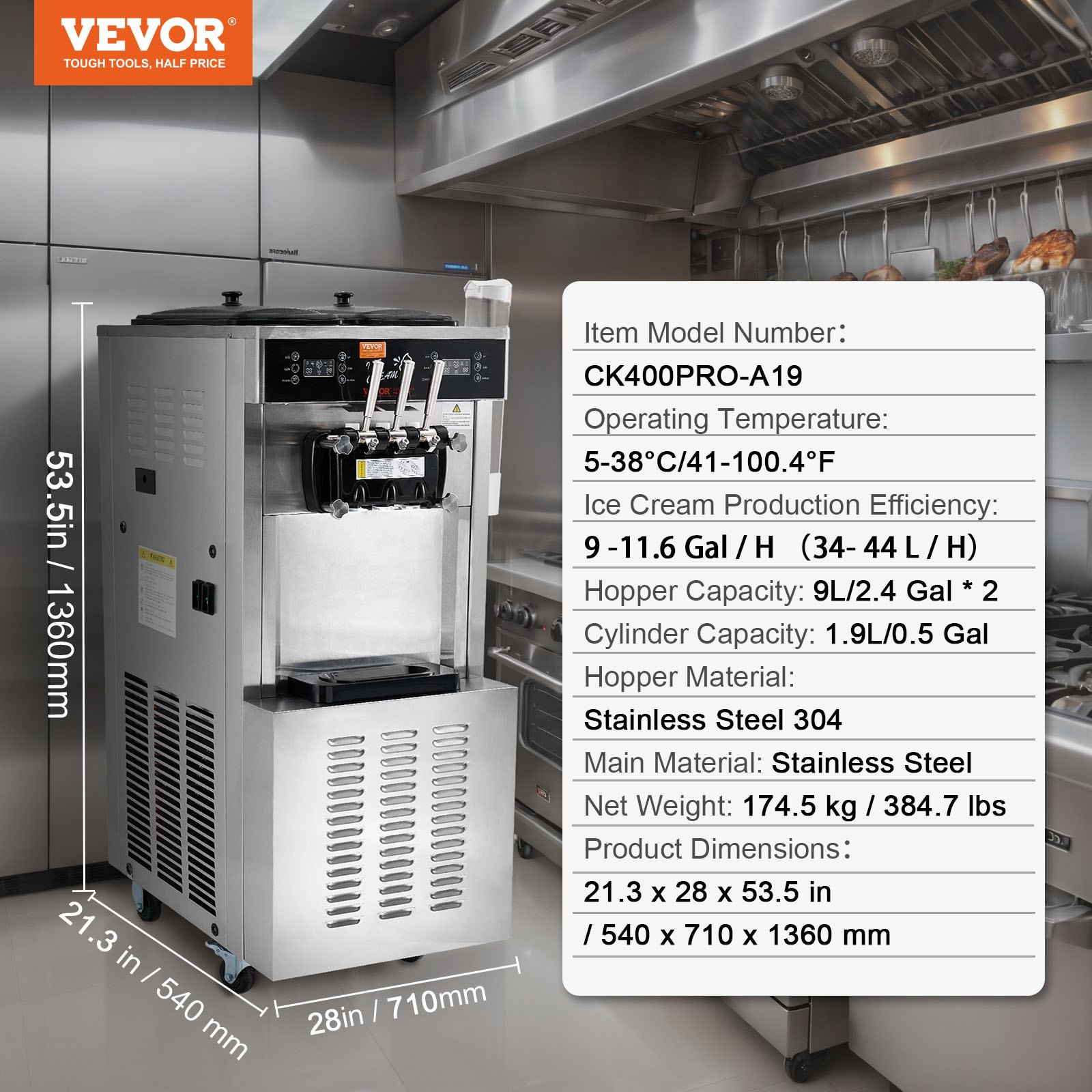 Commercial Italian Ice Machine 34-44 L/h 1850 W 3 Flavors | Hopper 2x9 L | LED Panel | Single Cylinder Operation Available | Night Refrigeration - Image 7