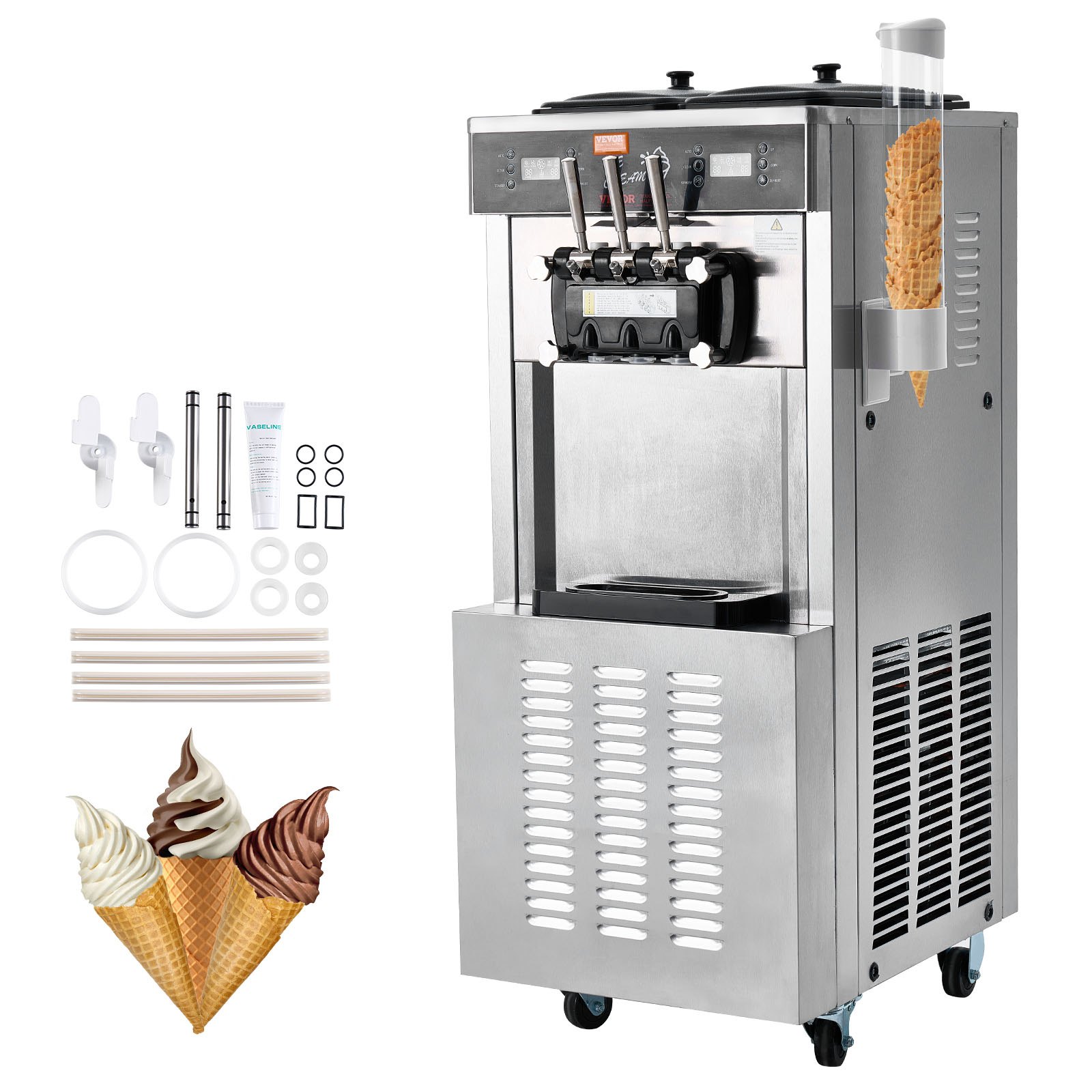 Commercial Italian Ice Machine 34-44 L/h 1850 W 3 Flavors | Hopper 2x9 L | LED Panel | Single Cylinder Operation Available | Night Refrigeration